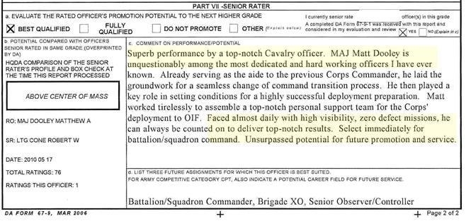 Excerpts from LTC Dooley's Officer Evaluation Reports May 2011 through